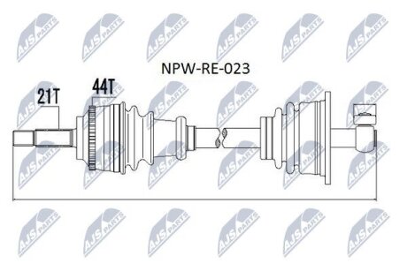 Renault megane i полуось левая рено меган і на RENAULT NTY NPW-RE-023