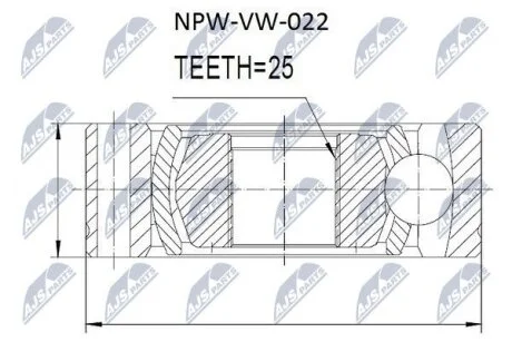 PRZEGUB WAЭU NAPиDOWEGO AUDI QUATTRO A4/A6/A8 VW PASSAT SYNCRO /WIELOKLIN 25T OTWORY NTY NPWVW022
