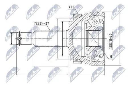 Шрус/граната зовн. Hyundai Tucson, Kia Sportage 2.0CRDi 04-> (z26x27) NTY NPZ-HY-507