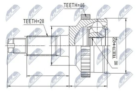 Комплект шарнірів, приводний вал NTY NPZ-KA-346
