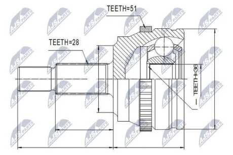 ШАРНІР РІВНИХ КУТОВИХ ШВИДКОСТЕЙ | OPEL MOVANO 1.9DTI,2.2DTI 00-,2.5DCI,2.5DTI 01-,2.8DTI 00-, RENAULT MASTER II 1.9DTI,2.5D,2.8DTI 00- NTY NPZ-RE-013