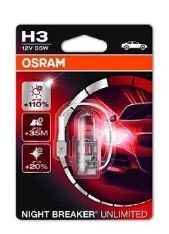 Лампа галогенна Night Breaker Unlimited +110% 12В H3 55Вт +110% OSRAM 64151 NBU_01B