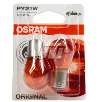Лампа допоміжн. освітлення РY21W 12V Ваu15s (2 шт) blister(жовта) OSRAM 7507_02B