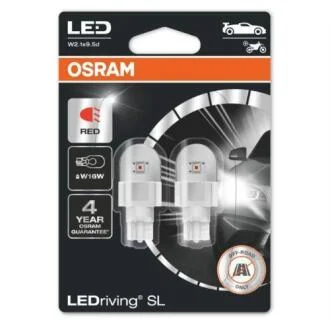 LED Лампа (2шт) RED (червона) 12V W16W 16W W2.1x9.5d OSRAM 921DRP-02B