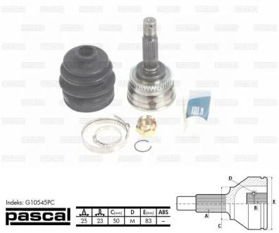 Шарнір приводного валу зовнішній Лів/Прав (25z/23z/50мм ABS:44) HYUNDAI COUPE II, ELANTRA III, MATRIX 1.5D-2.7 06.00-08.10 PASCAL G10545PC