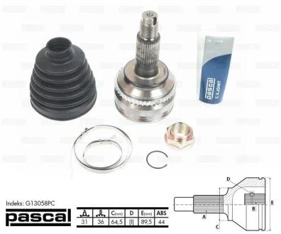 Шарнір приводного валу зовнішній Лів/Прав (31z/36z/65мм ABS:44) MAZDA 6, CX-7, CX-9 2.3/3.5/3.7 12.05- PASCAL G13058PC