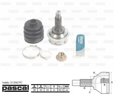 Шарнір приводного валу зовнішній Лів/Прав (28z/30z/56мм ABS:44) MAZDA 626 V 1.8/1.9/2.0 05.97-10.02 PASCAL G13061PC