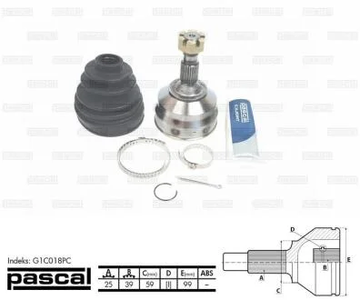 Шарнір приводного валу зовнішній Лів/Прав (25z/39z/59мм) CITROEN C4, C4 I PEUGEOT 307 1.6D/2.0D 10.03-11.12 PASCAL G1C018PC