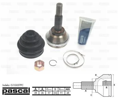 Шарнір приводного валу зовнішній Лів/Прав (28z/26z/57мм ABS:48) FORD TRANSIT 2.0D 08.00-05.06 PASCAL G1G037PC