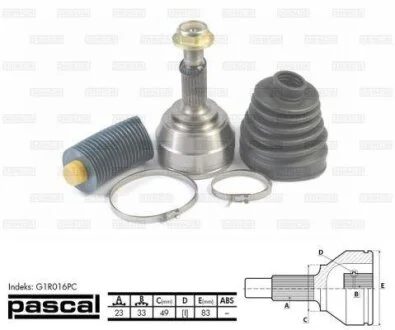 Шарнір приводного валу зовнішній Лів/Прав (23z/33z/49мм) RENAULT MEGANE II 1.9D/2.0 11.02-01.11 PASCAL G1R016PC