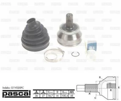 Шарнір приводного валу зовнішній Лів/Прав (36z/27z/56,7мм ABS:48) VOLVO 240, 260, 340-360, 740, 850, 940 II, 960, S40 I, S40 II, S60 I, S60 II, S80 I, S80 II, V40, V50, V60 I 1.3-4.4 09.78-08.19 PASCAL G1V020PC