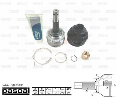 Шрус (наружный) Opel Combo/Corsa C/Meriva A 00- (22z/28z/52mm/81mm/58mm) (+ABS 29z) PASCAL G1X030PC