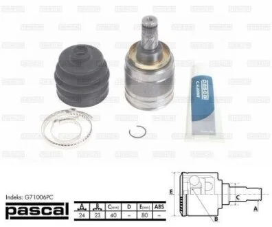 Шрус/граната внут. Nissan Almera, Sunny 1.3-1.8 (z24x23) 90-> PASCAL G71006PC