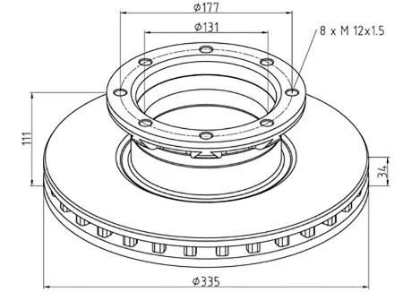 Диск гальмівний / ТОРМ.ДИСК MB ACTROS/ATEGO R 335*34*111MM PE AUTOMOTIVE 016.663-00A