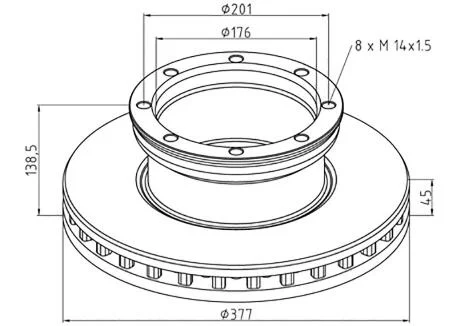 Диск гальмівний / ТОРМ.ДИСК MB ACTROS/ATEGO R 377*45*168MM PE AUTOMOTIVE 016.666-00A