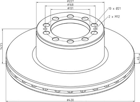 Диск гальмівний / ДИСК ТОРМОЗНОЙ F MB ACTROS 430*45MM 9434210312 PE AUTOMOTIVE 016.672-00A