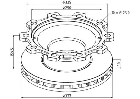 Диск гальмівний / BPW A-377/B-45/C-159,5/D-10X?23/КГ-28 PE AUTOMOTIVE 046.370-00A
