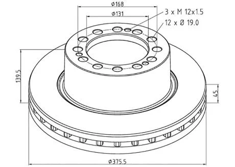 Диск гальмівний / ДИСК ТОРМОЗНОЙ SAF 19*5/12ШПИЛЕК PE AUTOMOTIVE 066.253-00A