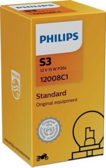 Лампа доп. освещ. STANDARD S3 12008 12V 15W P26S (картон) (мин. 10 шт.) PHILIPS 12008 C1