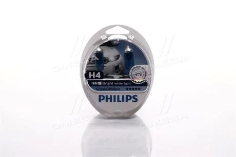 Лампа розжарювання H4 12V 60/55W P43t-38 Cristal Vision + 2x W5W 4300K PHILIPS 12342 CV S2