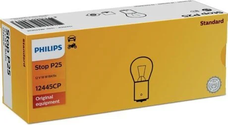 !ВЫВЕДЕНО ИЗ АССОРТИМЕНТА Лампа доп. освещ. STANDARD 12V 18W P25 (картон) (мин. 10 шт.) PHILIPS 12445 CP