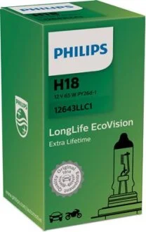 Лампа галогенна LongLife EcoVision H18 12V 65W PHILIPS 12643LLC1