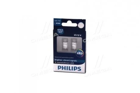 Лампа светодиодная W5W T10, 12V, w2.1x9.5d, 6000 К, X-tremeUltinon LED PHILIPS 127996000KX2
