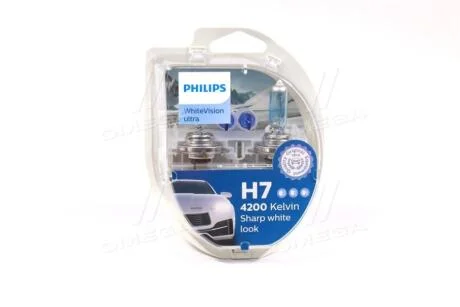 ЛАМПА H7 12V 55W 4200K PX26D / WHITE VISION ULTRA - ЕФЕКТ КСЕНОНА (ЯРКІСТЬ СВІТЛА ЗБІЛЬШЕНА НА 60%) PHILIPS 12972WVUSM