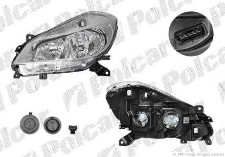 Фара основна, CLIO III, 05-09 Polcar 6055107V