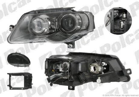 Фара основна, PASSAT,SDN+KOMBI (B6 Polcar 9555101V