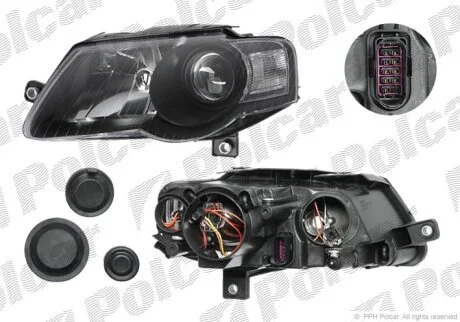 Фара основна, PASSAT,SDN+KOMBI (B6 Polcar 9555104E