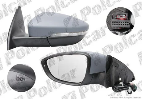 Дзеркало зовнішнє правий, PASSAT (B7), 11.10- Polcar 95D1526M