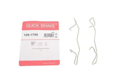 Пружина супорта VW Tiguan 16-, AUDI A3 12-22, SKODA Karoq 17-, TOYOTA Yaris 05-12, RENAULT Megane II 03-09, FORD Focus III 11-18, SEAT Leon 12-20, FIAT 500X 15-, HONDA Civic FB/FG 11-17, MERCEDES-BENZ C-Class W204 07-14, BMW 1 F40 19-, PEUGEOT 508 10 QUICK BRAKE 109-1755