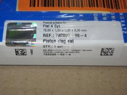 Кільця поршневі компл. на 4 поршні FIAT 72,00 1,00 x 1,2 x 2,0 mm (SM) SM MVI 792095-00-4