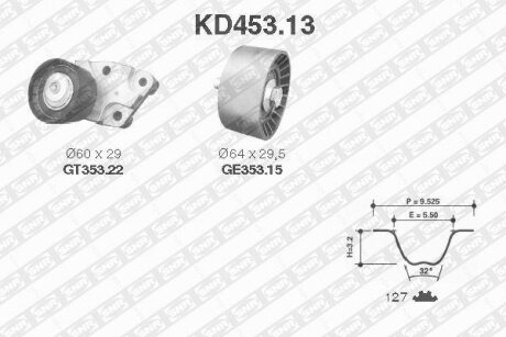 Комплект ремня ГРМ DAEWOO LANOS седан (KLAT) 1.6 16V (NTN-) SNR KD453.13