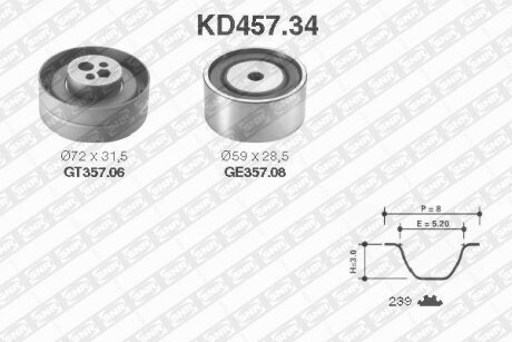 К-кт ГРМ Audi 80/100 Quattro 2.6 V6/2.8 V6 91- 239z SNR KD457.34