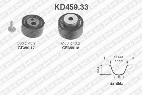 К-кт. ГРМ (ремінь+2шт. ролика +кріплення) Citroen Jumpy 2.0HDI -04 SNR KD459.33