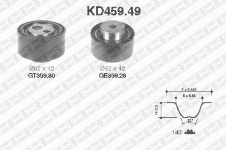 Комплект ременя ГРМ CITROEN (Ви-во NTN-) SNR KD459.49
