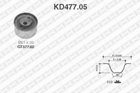 NTN- - Ремкомплект ременя ГРМ SNR KD477.05