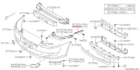 Крепление переднего бампера левое SUBARU 57707AG100
