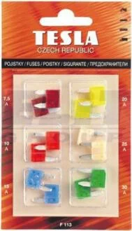 Предохранитель мини (к-т 12 шт. 7,5А - 2 шт., 10A - 2 шт., 15A - 2 шт., 20A - 2 шт. 25A - 2 шт. 30A - 2 шт.) бл. уп. TESLA F 113