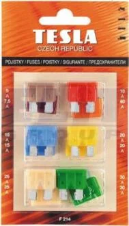 Предохранитель Евро (к-т 12 шт. 5A, 7,5A, 10A, 15A - 2 шт., 20A - 2 шт., 25A - 2 шт., 30A - 2 шт., 40A) TESLA F 214