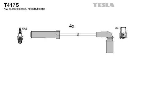 Провод высоковольтный ГАЗ дв. УМЗ 4216 Евро-3 с 06-09г., к-т, силикон TESLA T417S
