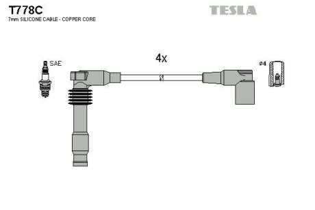 Комплект кабелiв запалювання (Кабель зажигания, к-кт Opel Tigra 94-00 1,4,1,6) TESLA T778C