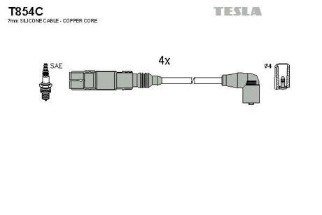 Провід високовольтний, комплект Skoda Octavia (I,II) 1.6i/ VW Caddy III, Golf (IV,V,VI) 1.6i BLATNA TESLA T854C