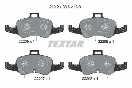 Комплект гальмівних накладок, дискове гальмо TEXTAR 2220501