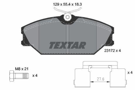 Комплект гальмівних колодок передн, RENAULT CLIO II, LAGUNA I, MEGANE I, MEGANE I CLASSIC, MEGANE I COACH, MEGANE SCÉNIC, SAFRANE II, SCENIC I 1.4-3.0 06.95-06.09 TEXTAR 2317203