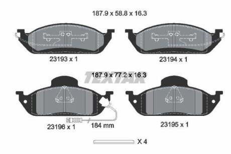 Колодки тормозные MB W163 -05 перед. (с противошумной пластиной Q+) TEXTAR 2319303