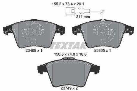 Колодки тормозные VW TOUAREG перед. (с противошумной пластиной Q+) TEXTAR 2346901