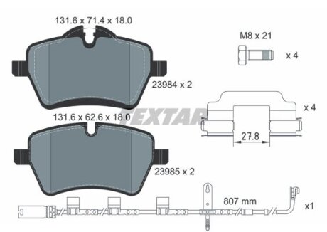 Комплект гальмівних накладок, дискове гальмо TEXTAR 2398407